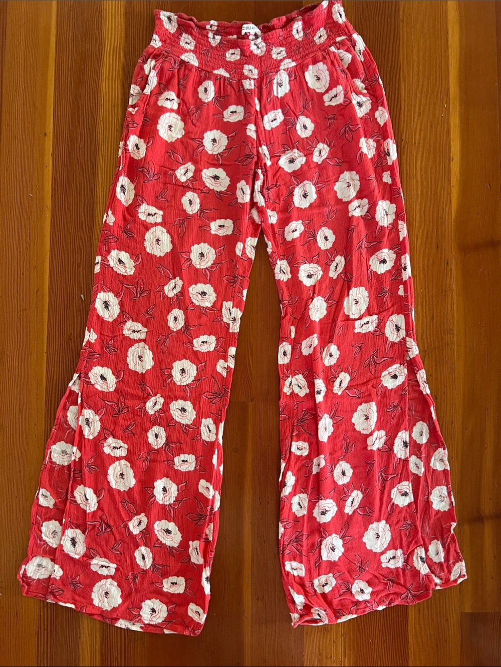 🌺 Billabong Need You Red Floral Wide-Leg Pull-On Pants
